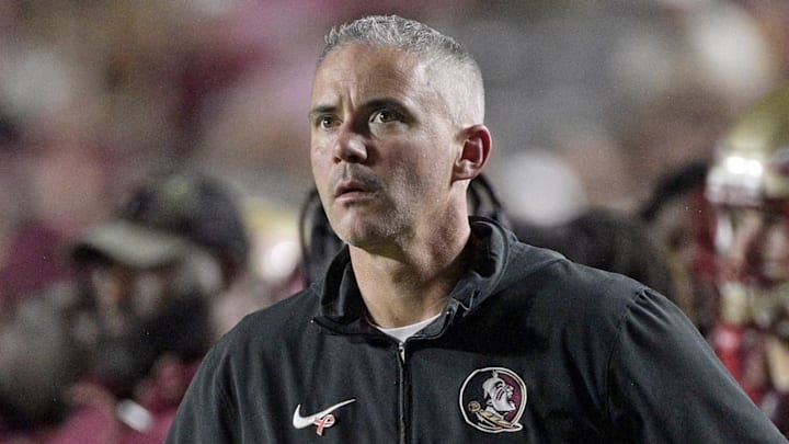 Oct 5, 2024; Tallahassee, Florida, USA; Florida State Seminoles head coach Mike Norvell during the second half against the Clemson Tigers at Doak S. Campbell Stadium. Mandatory Credit: Melina Myers-Imagn Images