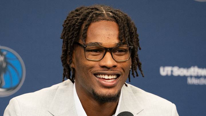 Jun 25, 2026; Dallas, TX, USA; Morez Johnson Jr, the Dallas Mavericks first-round pick in the 2026 NBA draft answers questions from the media during an introductory press conference at American Airlines Center. Mandatory Credit: Raymond Carlin III-Imagn Images Jun 25, 2026; Dallas, TX, USA; Morez Johnson Jr, the Dallas Mavericks first-round pick in the 2026 NBA draft answers questions from the media during an introductory press conference at American Airlines Center. Mandatory Credit: Raymond Carlin III-Imagn Images