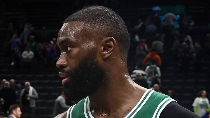 May 2, 2026; Boston, Massachusetts, USA; Philadelphia 76ers guard Tyrese Maxey (0) talks with Boston Celtics guard Jaylen Brown (7)after PhiladephiaÕs win in game seven of the first round of the 2026 NBA Playoffs at TD Garden. Mandatory Credit: Winslow Townson-Imagn Images
