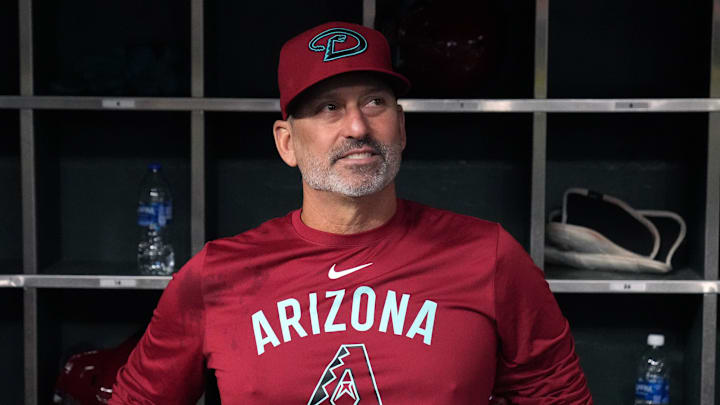 Aug 20, 2025; Phoenix, Arizona, USA; Arizona Diamondbacks manager Torey Lovullo (17) sits in the dugout after defeating the Cleveland Guardians at Chase Field. Mandatory Credit: Rick Scuteri-Imagn Images Aug 20, 2025; Phoenix, Arizona, USA; Arizona Diamondbacks manager Torey Lovullo (17) sits in the dugout after defeating the Cleveland Guardians at Chase Field. Mandatory Credit: Rick Scuteri-Imagn Images