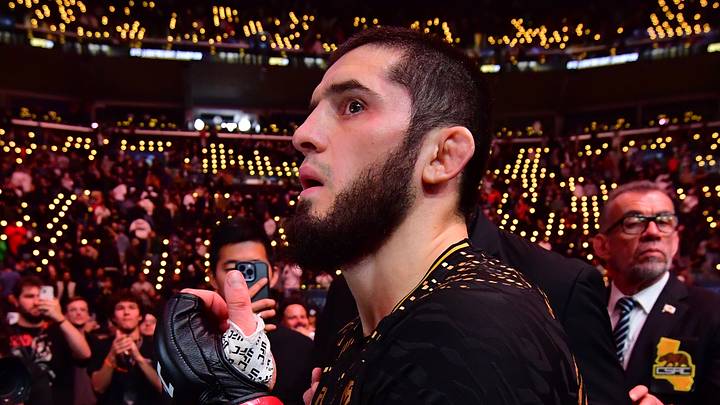 Jan 18, 2025; Inglewood, California, USA; Islam Makhachev (red gloves) leaves the octagon after defeating Renato Moicano (not pictured) in a lightweight title fight during UFC 311 at Intuit Dome. Mandatory Credit: Gary A. Vasquez-Imagn Images Jan 18, 2025; Inglewood, California, USA; Islam Makhachev (red gloves) leaves the octagon after defeating Renato Moicano (not pictured) in a lightweight title fight during UFC 311 at Intuit Dome. Mandatory Credit: Gary A. Vasquez-Imagn Images