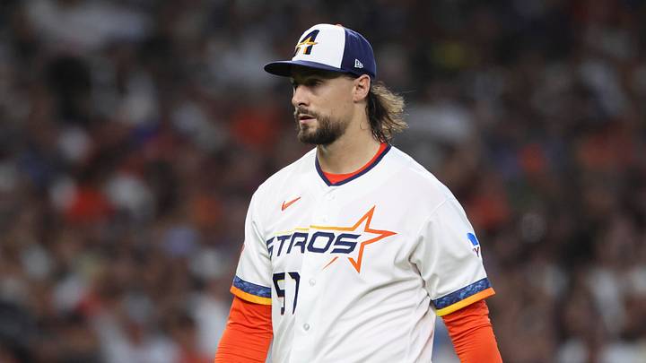 Houston Astros pitcher Ryan Weiss (51) walks off the mound Houston Astros pitcher Ryan Weiss (51) walks off the mound