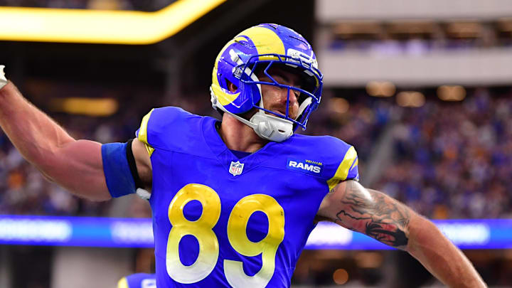Jan 4, 2026; Inglewood, California, USA; Los Angeles Rams tight end Tyler Higbee (89) spikes the ball after scoring a touchdown against the Arizona Cardinals during the second half at SoFi Stadium. Mandatory Credit: Gary A. Vasquez-Imagn Images Jan 4, 2026; Inglewood, California, USA; Los Angeles Rams tight end Tyler Higbee (89) spikes the ball after scoring a touchdown against the Arizona Cardinals during the second half at SoFi Stadium. Mandatory Credit: Gary A. Vasquez-Imagn Images