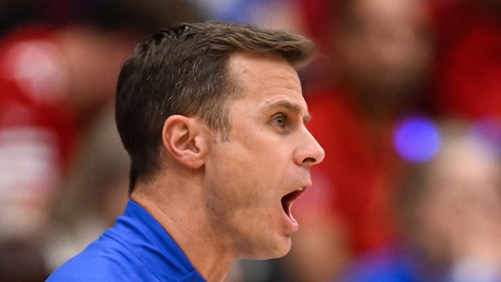 Jan 17, 2026; Stanford, California, USA; Duke Blue Devils head coach Jon Scheyer reacts against the Stanford Cardinal in the first half at Maples Pavilion. Mandatory Credit: Eakin Howard-Imagn Images