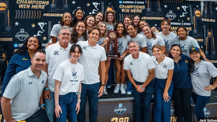 The Cal women's swim team celebrates a fourth-place national finish The Cal women's swim team celebrates a fourth-place national finish
