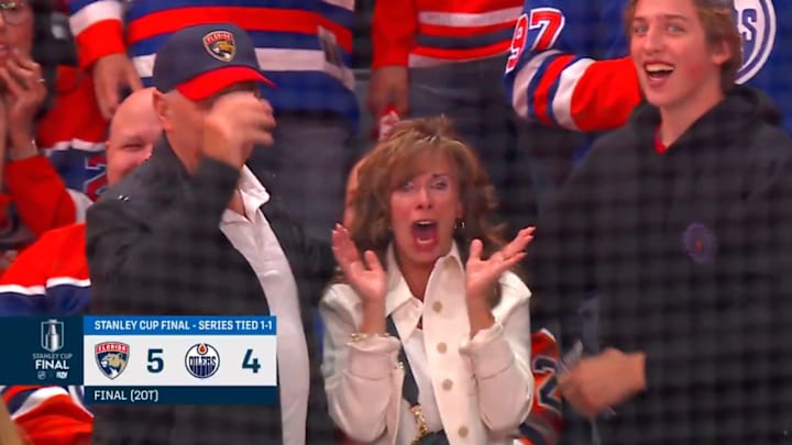 Brad Marchand's family celebrates his game-winning goal for the Florida Panthers in Game 2
