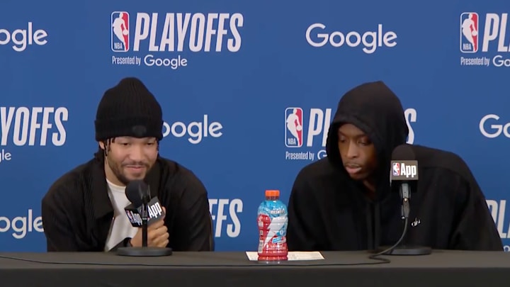 Brunson and Anunoby address the media after the Knicks' Game 1 win over the Celtics.