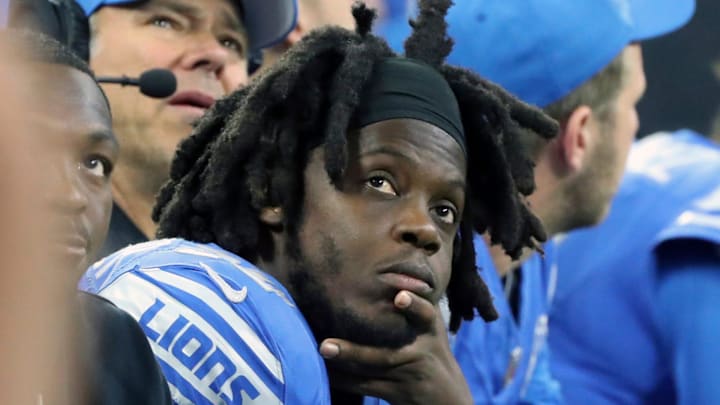 Detroit Lions quarterback Teddy Bridgewater (50) on the bench during action against the Jacksonville Jaguars