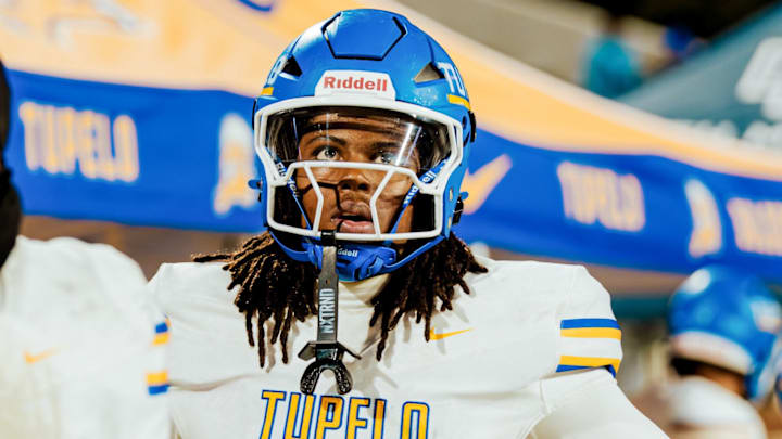 Tupelo, (Miss.) High School linebacker Kaiden Buchanan stands on the sideline during a 2025 regular season game.