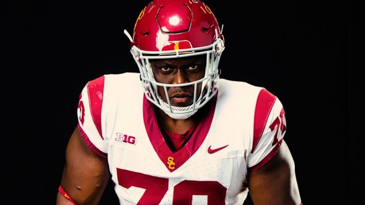 USC Trojans offensive lineman Emmanuel Pregnon injured his ankle against Maryland, but returned to action shortly after.