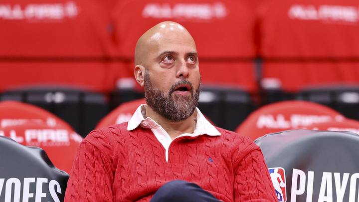 Apr 24, 2026; Houston, Texas, USA; Houston Rockets general manager Rafael Stone watches during practice before game three of the first round of the 2026 NBA Playoffs against the Los Angeles Lakers at Toyota Center. Mandatory Credit: Troy Taormina-Imagn Images