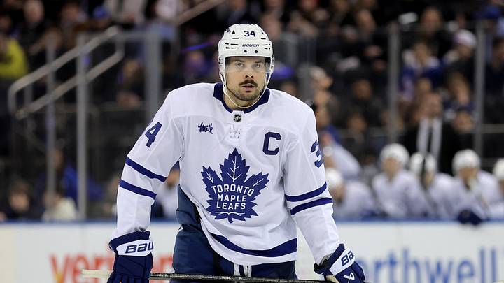 Mar 5, 2026; New York, New York, USA; Toronto Maple Leafs center Auston Matthews (34) skates against the New York Rangers during the third period at Madison Square Garden. Mandatory Credit: Brad Penner-Imagn Images