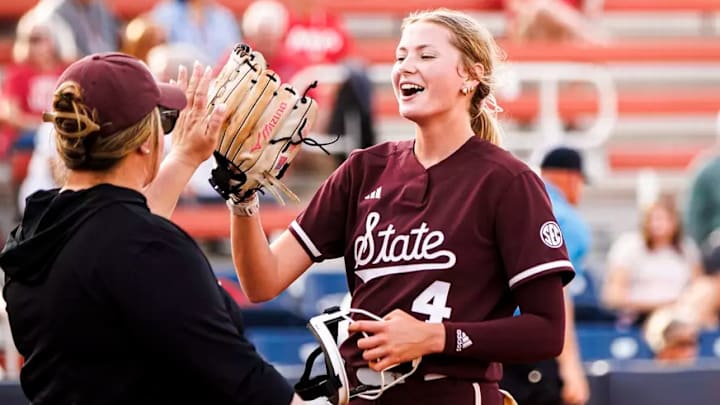 Mississippi State Pitcher Alyssa Faircloth (#4) during the game between the South Alabama Jaguars and the Mississippi State Bulldogs at Jaguar Field in Mobile, AL.