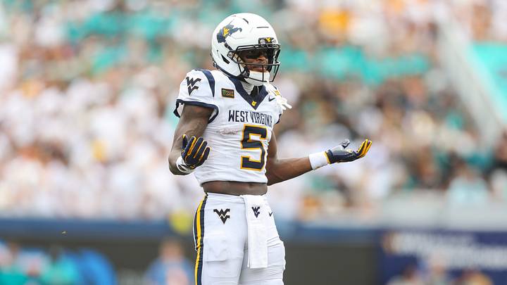 Sep 5, 2026; Morgantown, West Virginia, USA; West Virginia Mountaineers wide receiver Jaden Bray (5) during the third quarter against the Coastal Carolina Chanticleers at Milan Puskar Stadium. Mandatory Credit: Ben Queen-Imagn Images Sep 5, 2026; Morgantown, West Virginia, USA; West Virginia Mountaineers wide receiver Jaden Bray (5) during the third quarter against the Coastal Carolina Chanticleers at Milan Puskar Stadium. Mandatory Credit: Ben Queen-Imagn Images