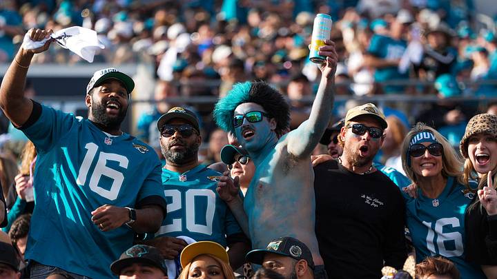 Jaguar fans support their team during the fourth quarter in an NFL football AFC Wild Card playoff matchup, Sunday, Jan. 11, 2026, in Jacksonville, Fla. Bills lead 10-7 at the half over the Jaguars. The Bills defeated the Jaguars 27-24. [Doug Engle/Florida Times-Union]