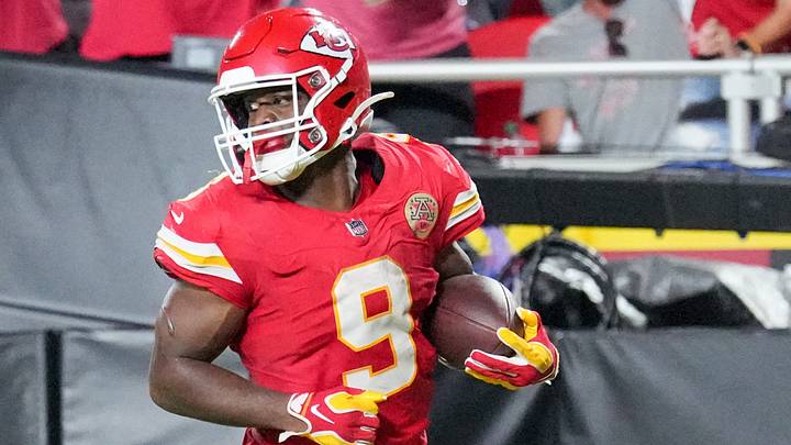 Sep 14, 2026; Kansas City, Missouri, USA; Kansas City Chiefs running back Kenneth Walker III (9) runs the ball against the Denver Broncos during the game at GEHA Field at Arrowhead Stadium. Mandatory Credit: Denny Medley-Imagn Images