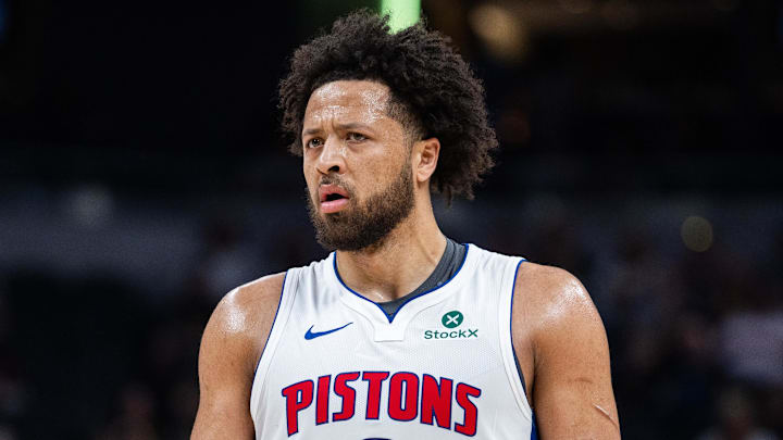 Apr 12, 2026; Indianapolis, Indiana, USA;  Detroit Pistons guard Cade Cunningham (2) in the first half against the Indiana Pacers at Gainbridge Fieldhouse. Mandatory Credit: Trevor Ruszkowski-Imagn Images