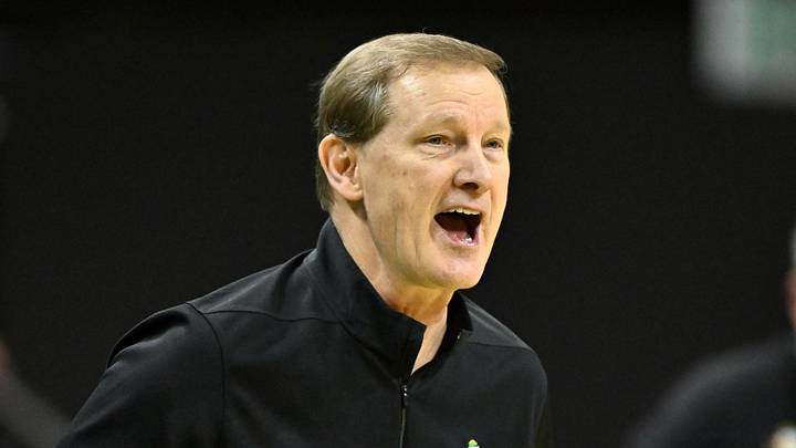Mar 7, 2026; Eugene, Oregon, USA; Oregon Ducks head coach Dana Altman yells instructions during the first half against the Washington Huskies at Matthew Knight Arena. Mandatory Credit: Craig Strobeck-Imagn Images Mar 7, 2026; Eugene, Oregon, USA; Oregon Ducks head coach Dana Altman yells instructions during the first half against the Washington Huskies at Matthew Knight Arena. Mandatory Credit: Craig Strobeck-Imagn Images