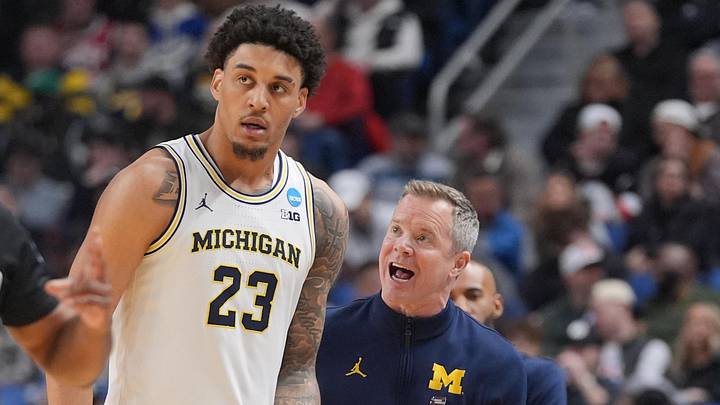 Mar 21, 2026; Buffalo, NY, USA; Michigan Wolverines head coach Dusty May speaks with forward Yaxel Lendeborg (23) in the second half against the Saint Louis Billikens during a second round game of the men's 2026 NCAA Tournament at Keybank Center. Mandatory Credit: Gregory Fisher-Imagn Images Mar 21, 2026; Buffalo, NY, USA; Michigan Wolverines head coach Dusty May speaks with forward Yaxel Lendeborg (23) in the second half against the Saint Louis Billikens during a second round game of the men's 2026 NCAA Tournament at Keybank Center. Mandatory Credit: Gregory Fisher-Imagn Images
