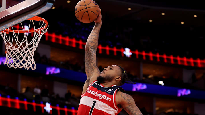 Nov 12, 2025; Houston, Texas, USA; Washington Wizards forward Cam Whitmore (1) dunks against against the Houston Rockets during the third quarter at Toyota Center. Mandatory Credit: Erik Williams-Imagn Images Nov 12, 2025; Houston, Texas, USA; Washington Wizards forward Cam Whitmore (1) dunks against against the Houston Rockets during the third quarter at Toyota Center. Mandatory Credit: Erik Williams-Imagn Images