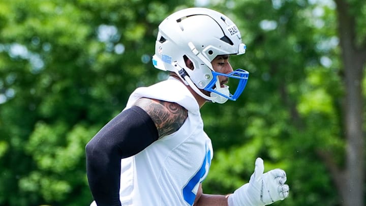 Detroit Lions defensive end Ahmed Hassanein (61) practices during OTA at team's Performance Center in Allen Park