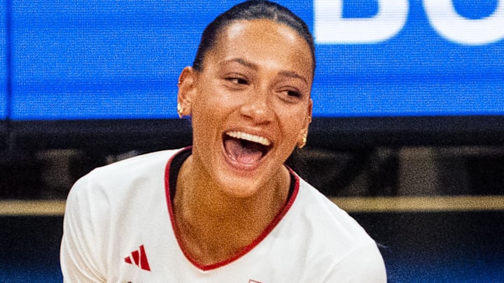 Nebraska Cornhuskers outside hitter Harper Murray (27) celebrates after a point