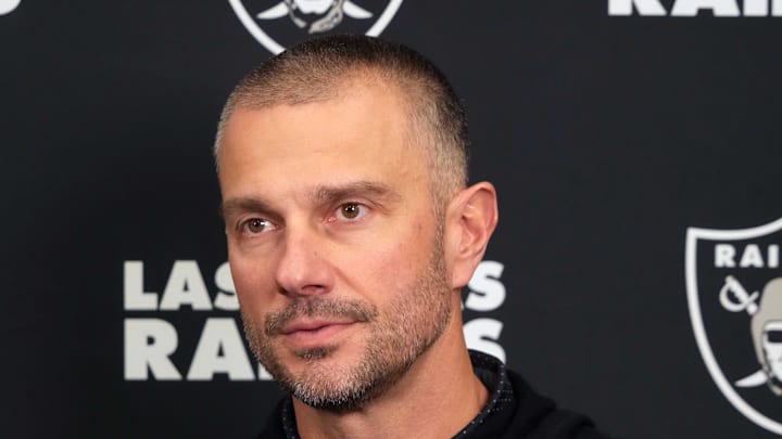 Feb 25, 2025; Indianapolis, IN, USA; Las Vegas Raiders general manager John Spytek on radio row during the NFL Scouting Combine at the Indiana Convention Center. Mandatory Credit: Kirby Lee-Imagn Images