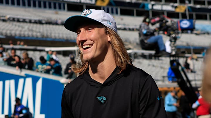 Jacksonville Jaguars quarterback Trevor Lawrence (16) greets fans before an NFL football matchup Sunday, Dec. 1, 2024 at EverBank Stadium in Jacksonville, Fla. [Corey Perrine/Florida Times-Union]
