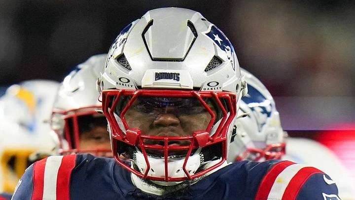 Jan 11, 2026; Foxborough, MA, USA; New England Patriots defensive end Milton Williams (97) celebrates a sack during the second quarter against the Los Angeles Chargers in an AFC Wild Card Round game at Gillette Stadium. Mandatory Credit: David Butler II-Imagn Images Jan 11, 2026; Foxborough, MA, USA; New England Patriots defensive end Milton Williams (97) celebrates a sack during the second quarter against the Los Angeles Chargers in an AFC Wild Card Round game at Gillette Stadium. Mandatory Credit: David Butler II-Imagn Images