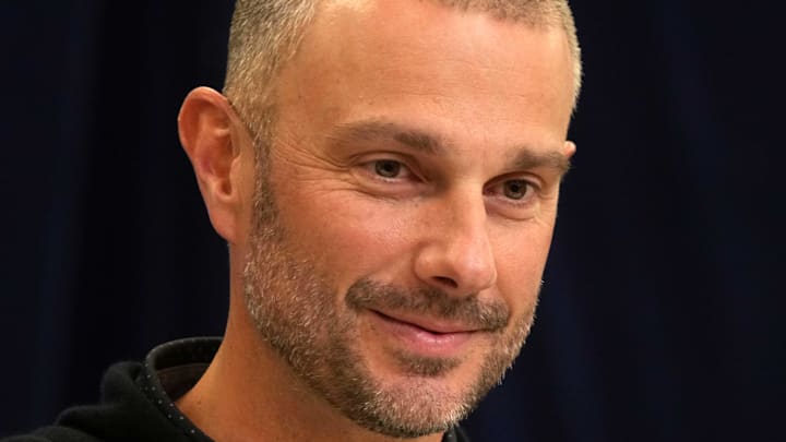 Feb 25, 2025; Indianapolis, IN, USA; Las Vegas Raiders general manager John Spytek speaks during the NFL Scouting Combine at the Indiana Convention Center. Mandatory Credit: Kirby Lee-Imagn Images