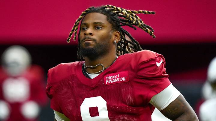 Cardinals wide receiver Ihmir Smith-Marsette (9) warms up during training camp at State Farm Stadium in Glendale on July 28, 2026. Cardinals wide receiver Ihmir Smith-Marsette (9) warms up during training camp at State Farm Stadium in Glendale on July 28, 2026.