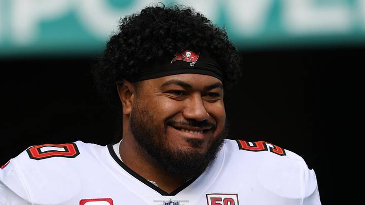 Dec 28, 2025; Miami Gardens, Florida, USA; Tampa Bay Buccaneers defensive tackle Vita Vea (50) walks out for player introductions prior to a game against the Miami Dolphins at Hard Rock Stadium. Mandatory Credit: Nathan Ray Seebeck-Imagn Images
