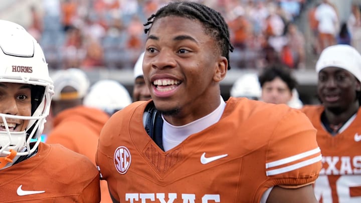 Texas Longhorns defensive back Caleb Chester reacts after Littleton made an interception during the second half against the Texas El Paso Miners at Darrell K Royal-Texas Memorial Stadium. Texas Longhorns defensive back Caleb Chester reacts after Littleton made an interception during the second half against the Texas El Paso Miners at Darrell K Royal-Texas Memorial Stadium.
