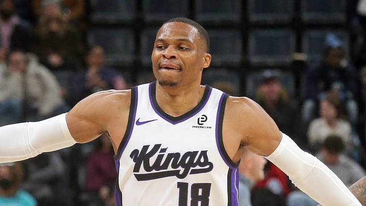 Feb 23, 2026; Memphis, Tennessee, USA; Sacramento Kings guard Russell Westbrook (18) reacts with head coach Doug Christie during a timeout during the fourth quarter against the Memphis Grizzlies at FedExForum. Mandatory Credit: Petre Thomas-Imagn Images