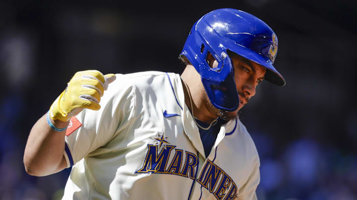 Seattle Mariners first baseman Josh Naylor celebrates after hitting a home run against the Tampa Bay Rays on Aug. 10 at T-Mobile Park. Seattle Mariners first baseman Josh Naylor celebrates after hitting a home run against the Tampa Bay Rays on Aug. 10 at T-Mobile Park.
