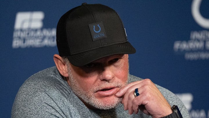 Indianapolis Colts general manager Chris Ballard speaks with the media