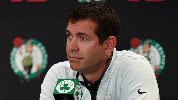 Oct 2, 2023; Boston, Celtics, USA; Boston Celtics president of basketball operations Brad Stevens talks during Boston Celtics Media Day. Mandatory Credit: David Butler II-USA TODAY Sports Oct 2, 2023; Boston, Celtics, USA; Boston Celtics president of basketball operations Brad Stevens talks during Boston Celtics Media Day. Mandatory Credit: David Butler II-USA TODAY Sports