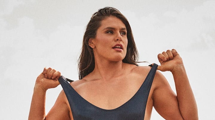 Ilona Maher was photographed by Ben Watts in Bellport, New York. Swimsuit by Norma Kamali. Ilona Maher was photographed by Ben Watts in Bellport, New York. Swimsuit by Norma Kamali.