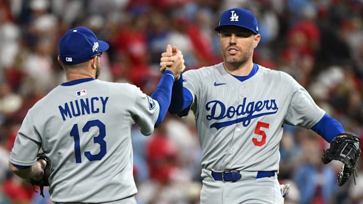 Dodgers first baseman Freddie Freeman, right, is aiming for more World Series heroics after last season’s walk-off grand slam in Game 1.