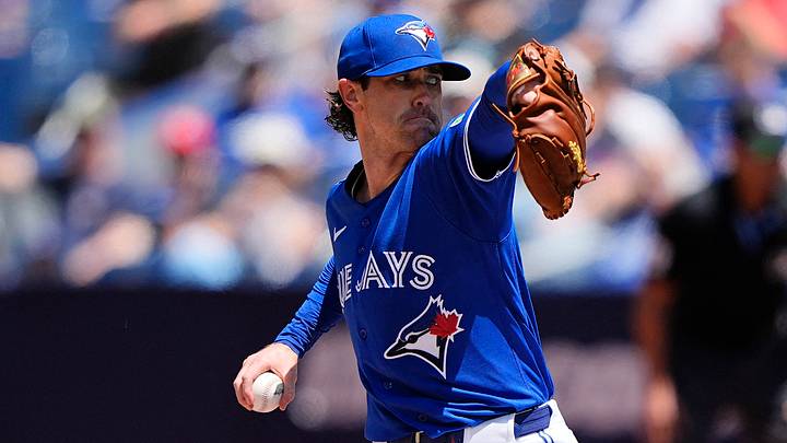 Toronto Blue Jays starting pitcher Shane Bieber (57) pitches. Toronto Blue Jays starting pitcher Shane Bieber (57) pitches.