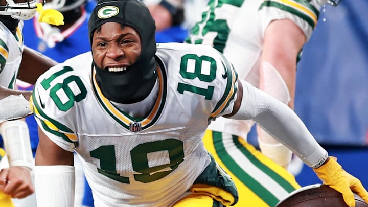 Green Bay Packers receiver Malik Heath (18) celebrates after making a touchdown catch during the fourth quarter against the Giants in 2023. Green Bay Packers receiver Malik Heath (18) celebrates after making a touchdown catch during the fourth quarter against the Giants in 2023.