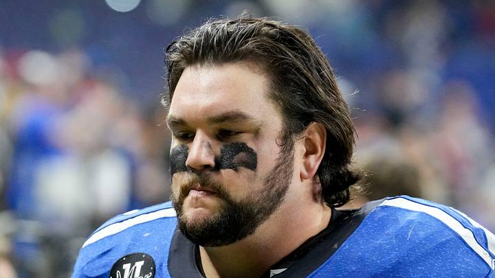 Indianapolis Colts guard Quenton Nelson leaves the field