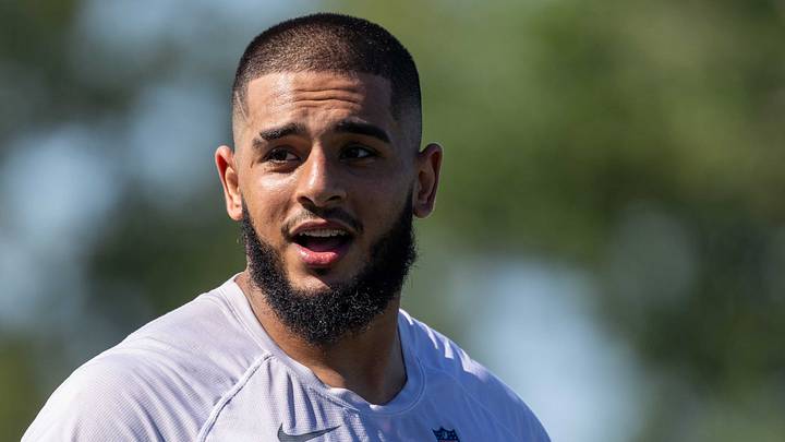 Detroit Lions defensive end Ahmed Hassanein (99) looks on following practice during training camp Detroit Lions defensive end Ahmed Hassanein (99) looks on following practice during training camp