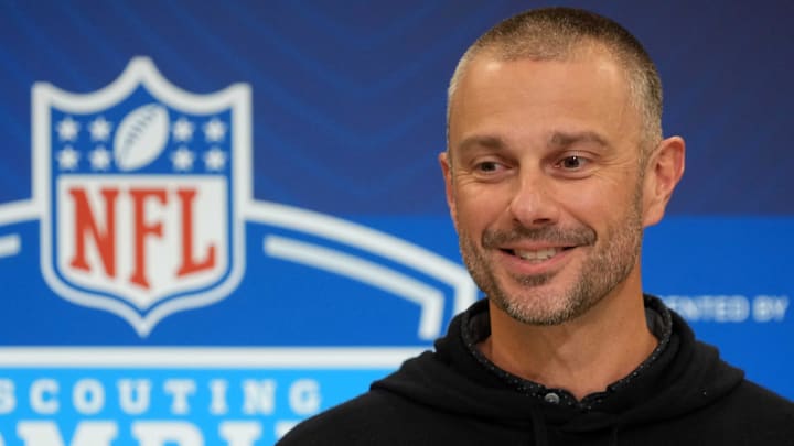 Feb 25, 2025; Indianapolis, IN, USA; Las Vegas Raiders general manager John Spytek speaks during the NFL Scouting Combine at the Indiana Convention Center. Mandatory Credit: Kirby Lee-Imagn Images Feb 25, 2025; Indianapolis, IN, USA; Las Vegas Raiders general manager John Spytek speaks during the NFL Scouting Combine at the Indiana Convention Center. Mandatory Credit: Kirby Lee-Imagn Images