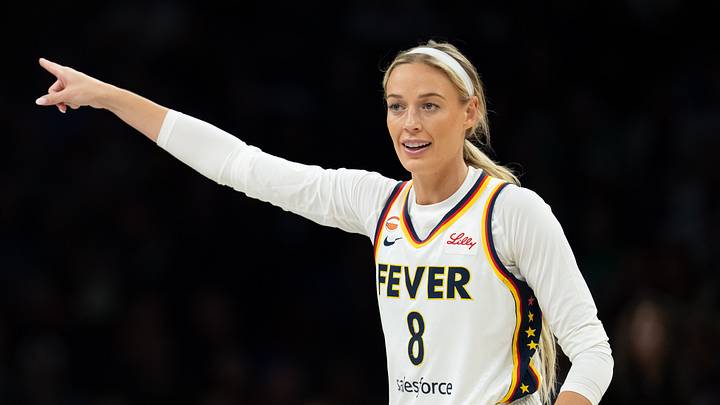 Indiana Fever guard Sophie Cunningham (8) looks on against the Minnesota Lynx. Indiana Fever guard Sophie Cunningham (8) looks on against the Minnesota Lynx.