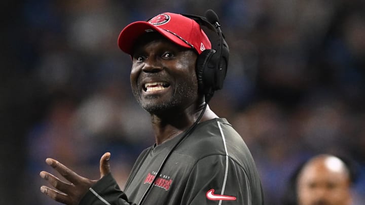 Sep 15, 2024; Detroit, Michigan, USA; Tampa Bay Buccaneers head coach Todd Bowles argues with an official in the fourth quarter of their game against the Detroit Lions at Ford Field. Mandatory Credit: Lon Horwedel-Imagn Images Sep 15, 2024; Detroit, Michigan, USA; Tampa Bay Buccaneers head coach Todd Bowles argues with an official in the fourth quarter of their game against the Detroit Lions at Ford Field. Mandatory Credit: Lon Horwedel-Imagn Images