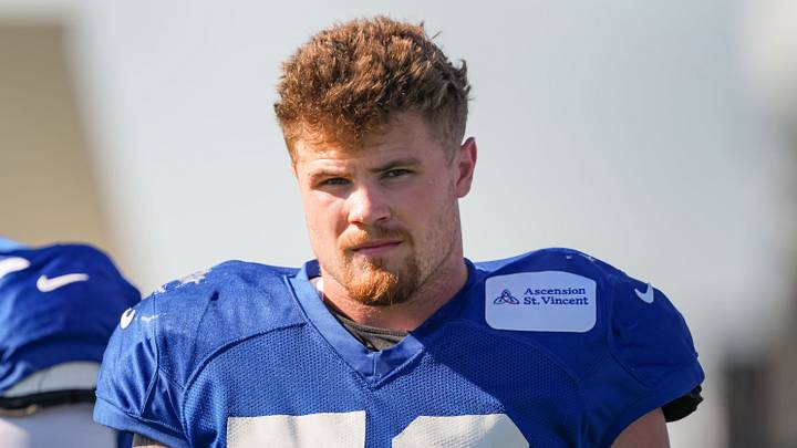 Indianapolis Colts linebacker Bryce Boettcher (50) walks up the field Tuesday, Aug. 4, 2026, during practice at Colts Camp at Grand Park in Westfield. Indianapolis Colts linebacker Bryce Boettcher (50) walks up the field Tuesday, Aug. 4, 2026, during practice at Colts Camp at Grand Park in Westfield.