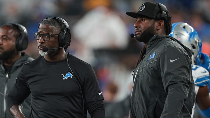 Detroit Lions defensive coordinator Aaron Glenn and linebackers coach Kelvin Sheppard. Detroit Lions defensive coordinator Aaron Glenn and linebackers coach Kelvin Sheppard.
