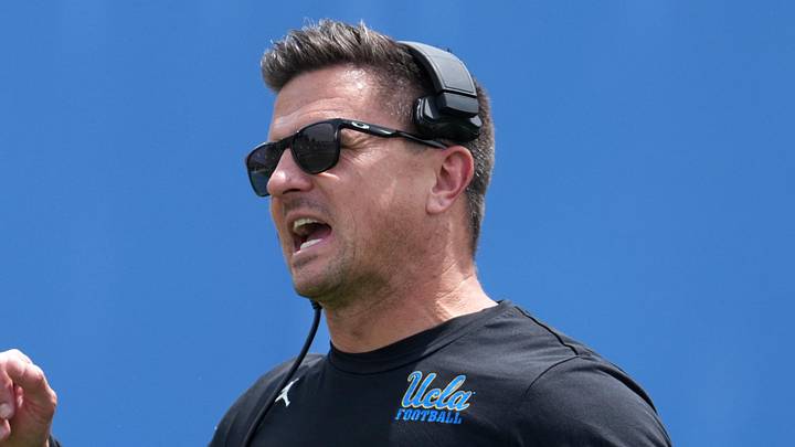 May 2, 2026; Pasadena, CA, USA; UCLA Bruins coach Bob Chesney reacts during the spring game at Rose Bowl. Mandatory Credit: Kirby Lee-Imagn Images May 2, 2026; Pasadena, CA, USA; UCLA Bruins coach Bob Chesney reacts during the spring game at Rose Bowl. Mandatory Credit: Kirby Lee-Imagn Images