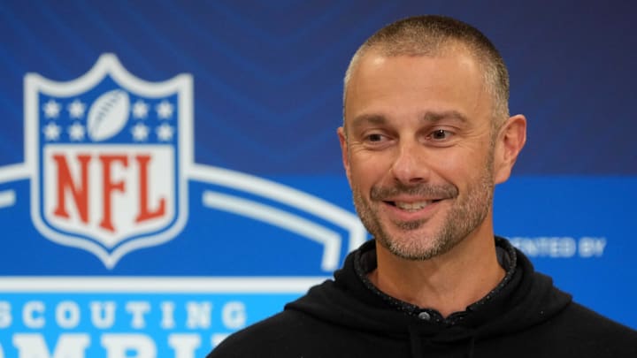 Feb 25, 2025; Indianapolis, IN, USA; Las Vegas Raiders general manager John Spytek speaks during the NFL Scouting Combine at the Indiana Convention Center. Mandatory Credit: Kirby Lee-Imagn Images Feb 25, 2025; Indianapolis, IN, USA; Las Vegas Raiders general manager John Spytek speaks during the NFL Scouting Combine at the Indiana Convention Center. Mandatory Credit: Kirby Lee-Imagn Images